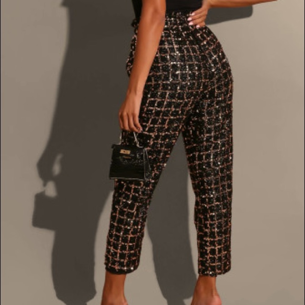 Festive Sequined Checked Pants